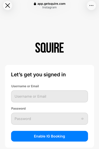InstagramのSquareログイン画面